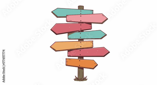 Cartoon Illustration of a Multi Arrow Signpost