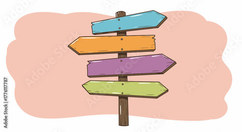 Colorful Cartoon Signpost with Copy Space