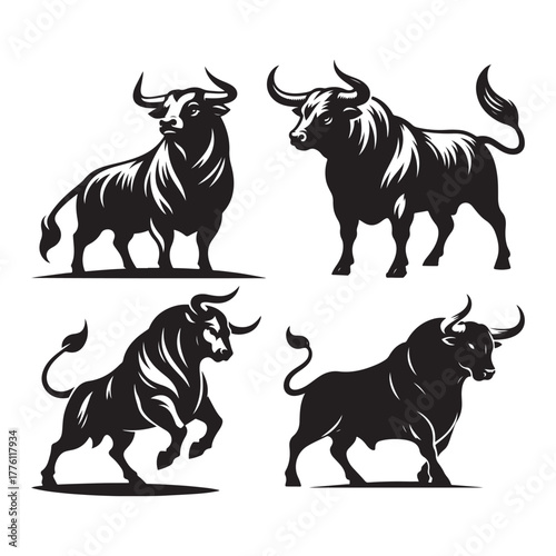 
Bull silhouette collection isolated on white background