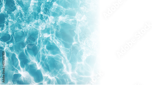 blue water surface, water waves in sunlight background. Trendy summer nature banner. Defocused aqua-mint liquid colored clear water surface texture with splashes bubbles with copy space.