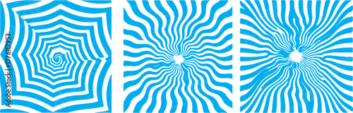 Retro blue swirl abstract. Optical illusion wavy stripe background