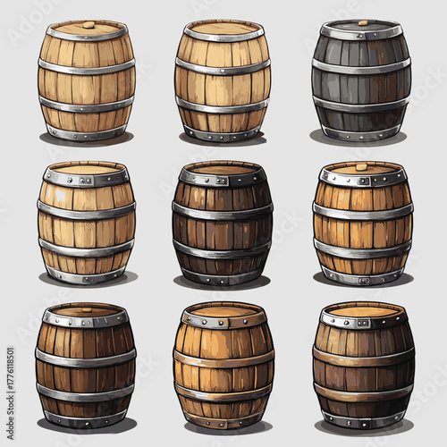 wine barrels vector   , vector style simple color