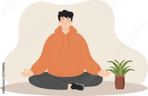 Flat Illustration of an Office Worker Practicing Meditation for Mental Health and Focus