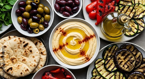 Wallpaper Mural Delicious mediterranean mezze platter with hummus olives and grilled vegetables Torontodigital.ca