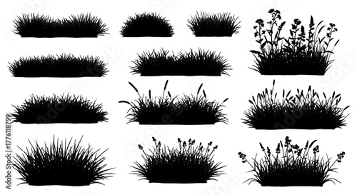 A collection of grass tuft silhouettes in various shapes and sizes, ideal for adding natural.