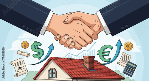 Secure your dream home deal with a confident handshake symbolizing financial growth and successful real estate investment, Generative AI.