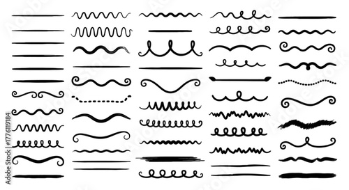 Collection of varied hand drawn line styles and shapes, providing versatile graphic elements for.