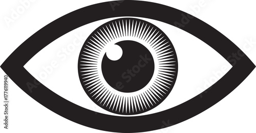 Black and White Eye Silhouette Vision Sight Optic Focus Iris Pupil Eyelash Vector