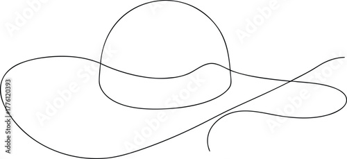 Black line drawing of a wide brimmed hat fashion accessory