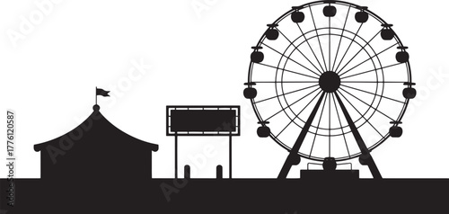 Fairground Silhouette Ferris Wheel Carnival Tent Banner Entertainment Park Scene