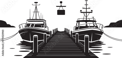 Fishing Pier with Boats Docked Water Reflection Dockside Berth Mooring Marine