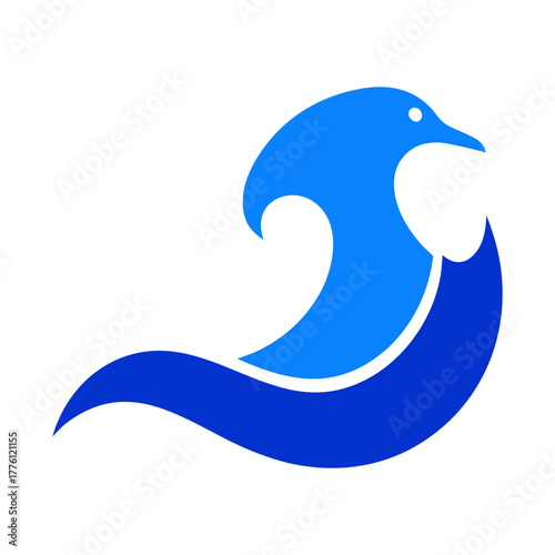 Elegant seabird logo with wave graphic, ocean feel