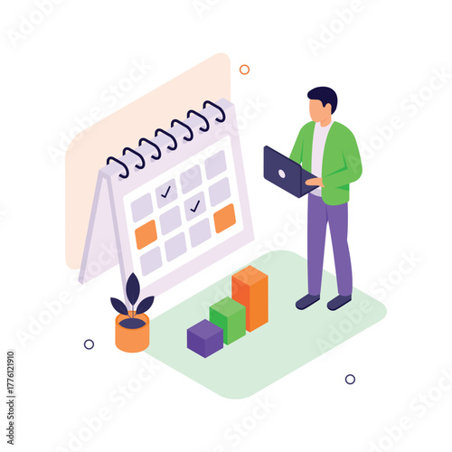 Isometric illustration of a businessman organizing schedule and project deadlines