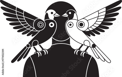 Silhouette birds on shoulders Vector graphic design  symbol artistic logo concept