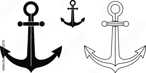Nautical anchor icons set classic vintage design marine symbol nautical theme isolated on transparent background