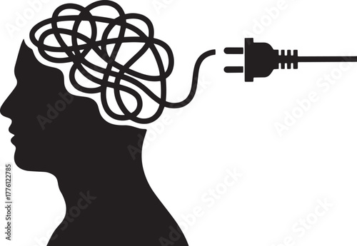 Tangled Brain Silhouette Plug Thinking Confusion Problem Solving Mental Health Therapy