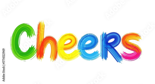 Colorful 'Cheers' text art with vibrant brushstroke effect on white background.