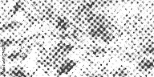 Grunge crumpled paper punk overlay with halftone stippled grain gradient effect vector illustration background. Retro vintage rip dirty paper sheet texture notebook noise grit wallpaper.