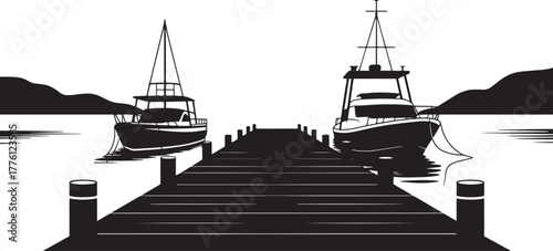 Yachts and Boats at Dock Silhouette Marine Recreation Nautical Transport Water Scene