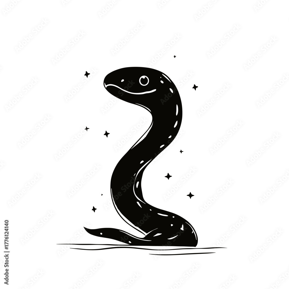 Fototapeta premium Moray Eel. Moray Eel simple black and white line art vector logo