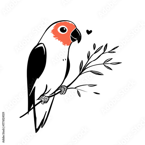 Lovebird. Lovebird simple black and white line art vector logo