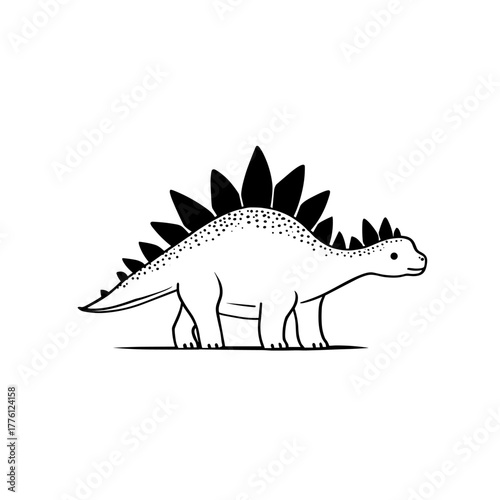Stegosaurus. Stegosaurus simple black and white line art vector logo