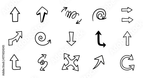Collection of hand-drawn arrow illustrations in various directions and styles.