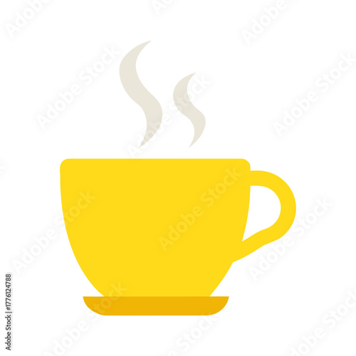 Steaming yellow teacup, cozy morning beverage comfort