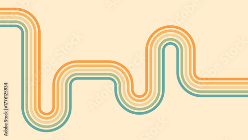 Abstract background of rainbow groovy Wavy Line design in 1970s Hippie Retro style. Vector pattern ready to use for cloth, textile, wrap and other.