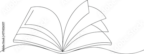 Open book with fanned pages and wavy base reading
