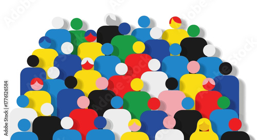 Illustration of a diverse group of people in various colors and arrangements.