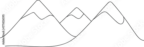 Simple black line drawing of three mountain peaks landscape
