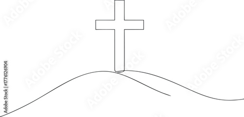 Simple line drawing of a cross on a hill christianity