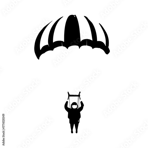 Silhouette of a Skydiver Descending Under a Parachute