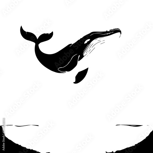 Stylized Black Silhouette of a Humpback Whale Breaching