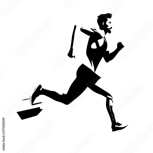 Stylized Silhouette of a Determined Man Running with Vigorous Motion