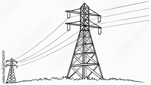 Powerful electricity pylons transmit energy across the landscape, symbolizing industrial progress and modern infrastructure, essential for global connectivity.