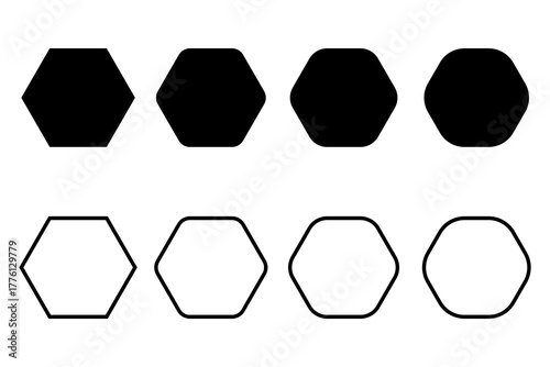 Set of Hexagon Shapes – Minimal Black and White Geometric Vector Elements
