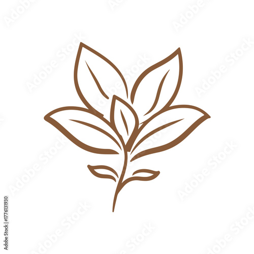 Minimalist botanical leaf icon in simple line style perfect for natural organic wellness or eco conscious brand logo design element