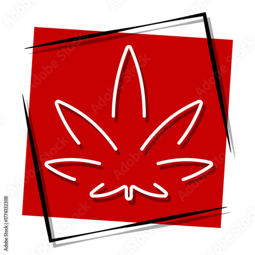 marijuana, red banner in a frame. Vector illustration on a white background.
