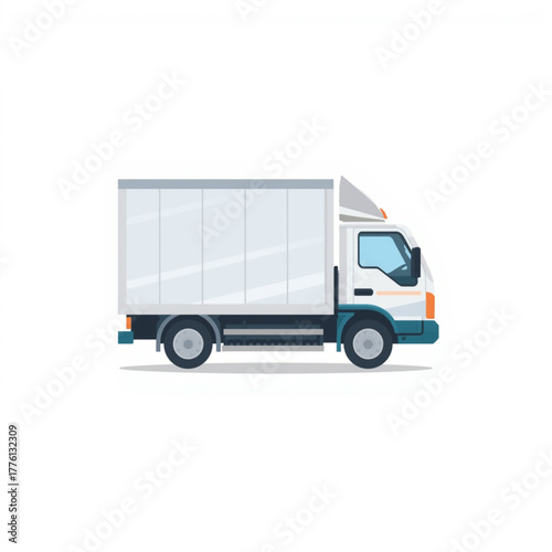 Modern White Cargo Truck Vector Side View Illustration