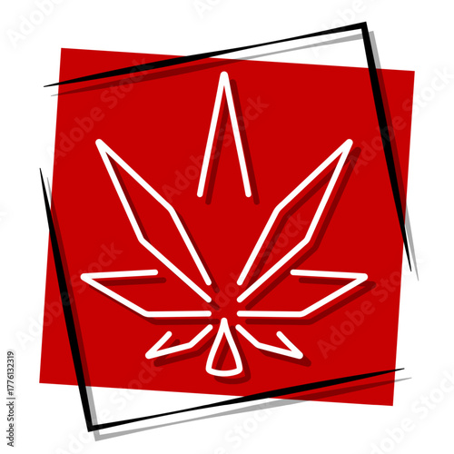 marijuana, red banner in a frame. Vector illustration on a white background.
