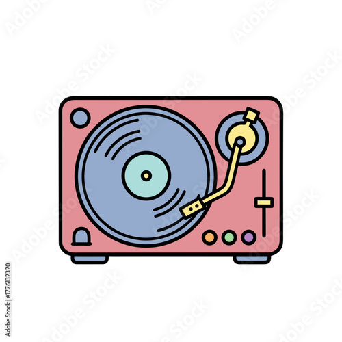 Retro DJ turntable with vinyl record in colorful design  