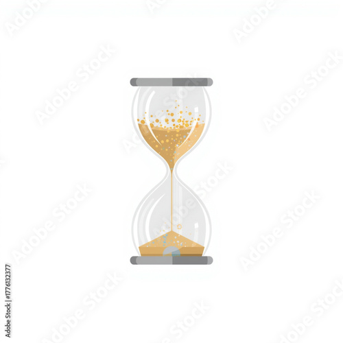 Flat Vector Illustration of an Hourglass with Flowing Sand on White Background