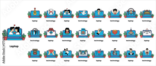 A collection of images of people and objects related to laptops