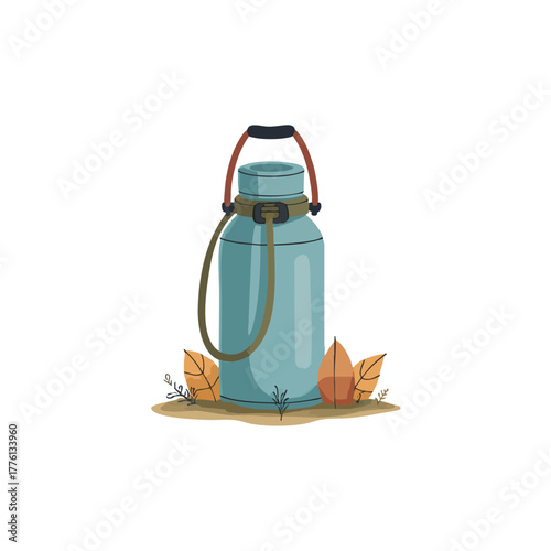 Watercolor Thermos Illustration, Camping Equipment Clipart