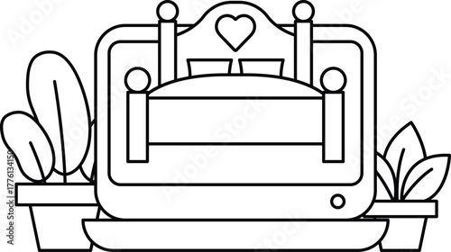 A bed with a heart on it is on a table