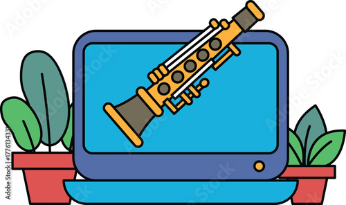 A cartoon drawing of a flute on a computer screen