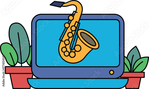 A cartoon image of a saxophone on a computer screen