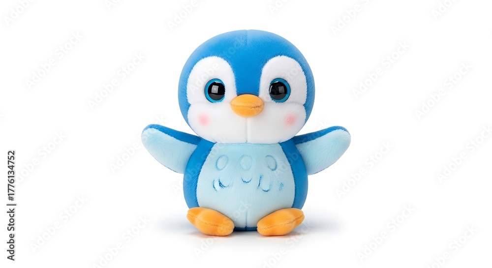 Obraz premium Adorable Blue Penguin Plush Toy on White Background.